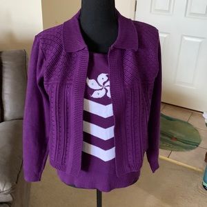 Purple Cardigan pull over sweater with attached top by TC Fashion